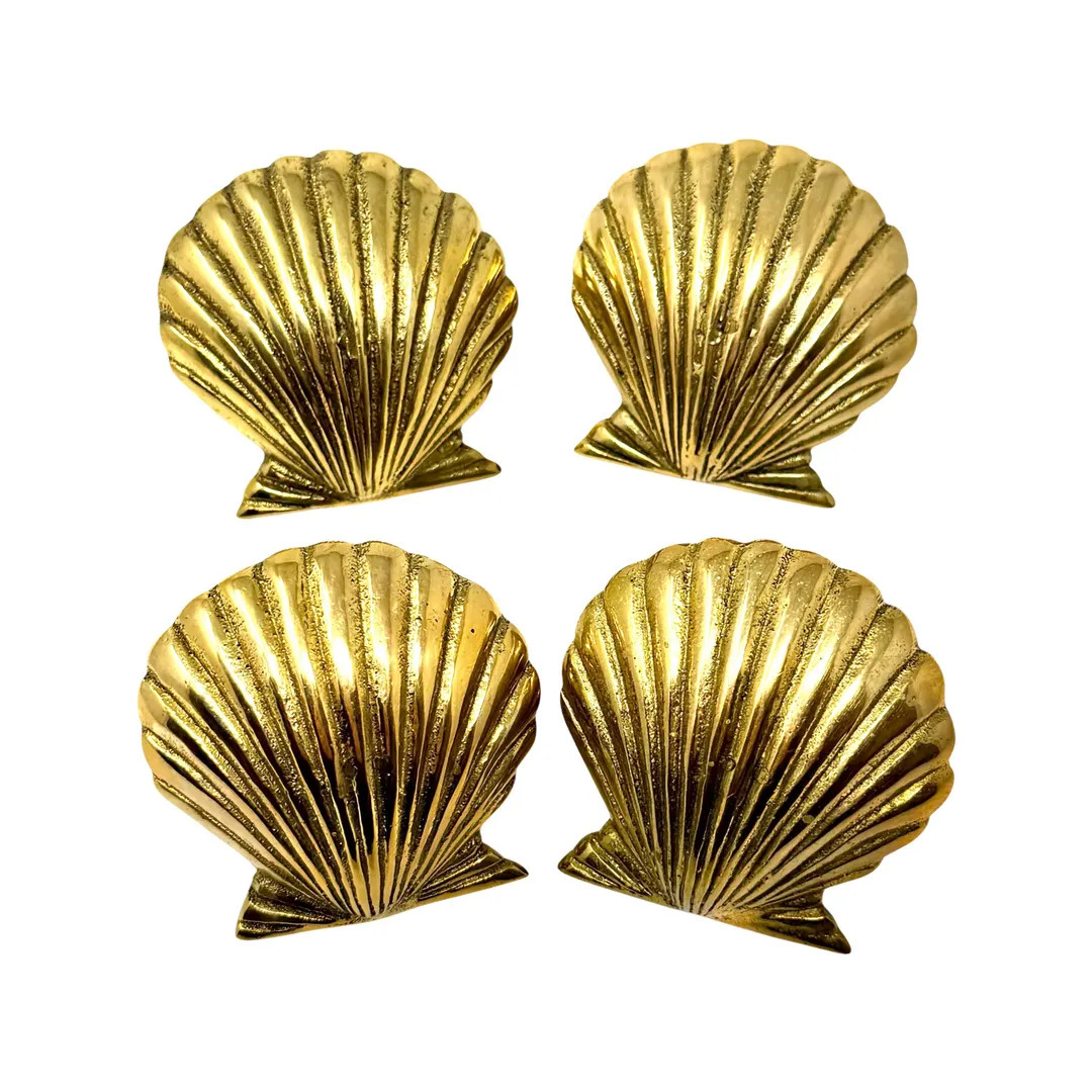 4 Vintage Brass Scallop Shells Napkin Rings - Nautical Beach Home Decor - Etsy | Etsy (US)