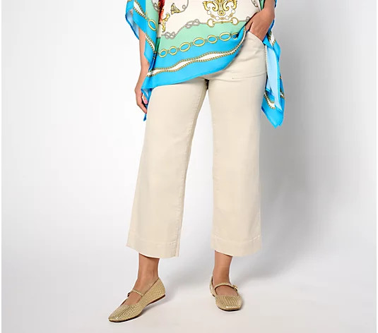 Belle by Kim Gravel Pet TripleLuxe Twill Wide Leg Cropped Pants - QVC.com | QVC