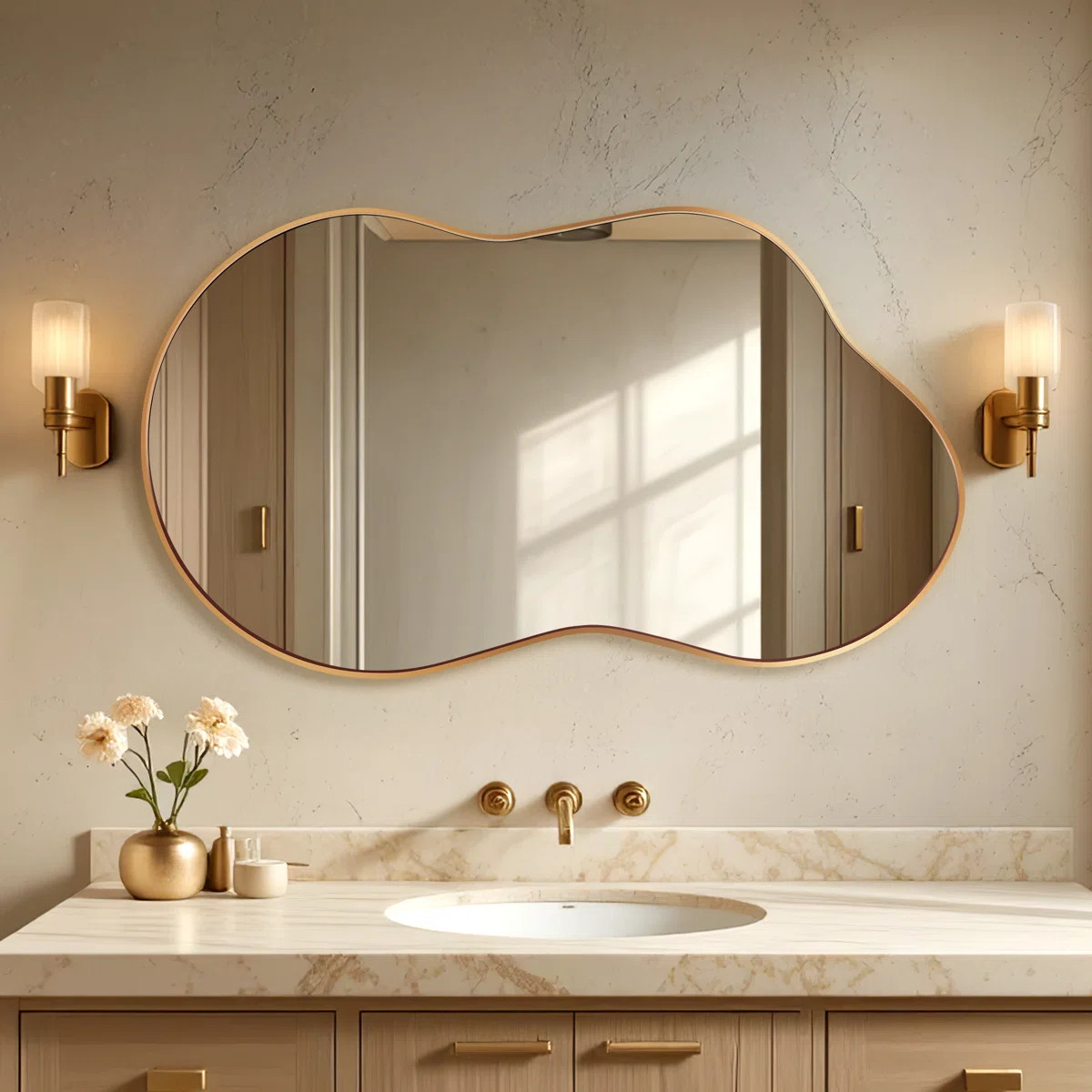 26" x 46" Large Asymmetrical Bathroom Wall Mirror, Modern Aluminum Framed Vanity Accent Mirror | Wayfair North America
