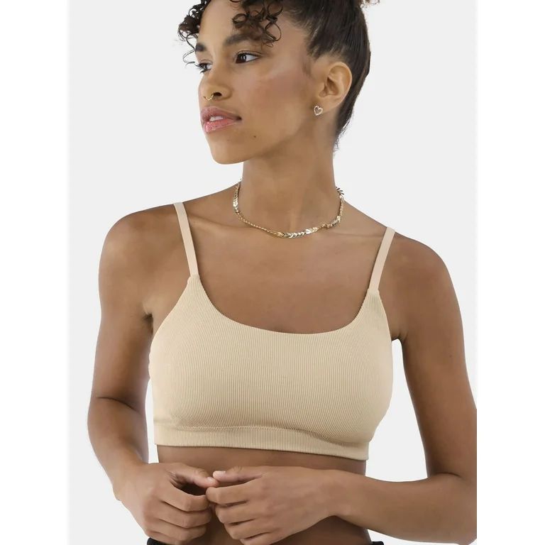 No Boundaries Seamless Ribbed Cami Bralette, Women’s and Women’s Plus | Walmart (US)