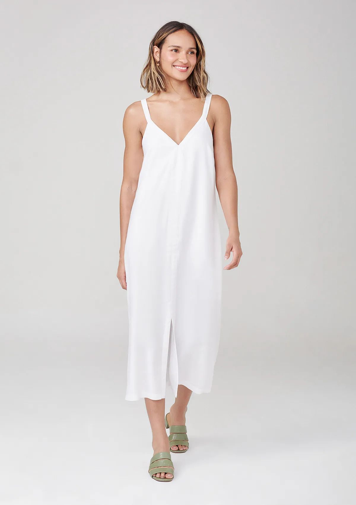 Vestido Midi Com Decote V Em Viscose - Branco | DzarmHering (BR)