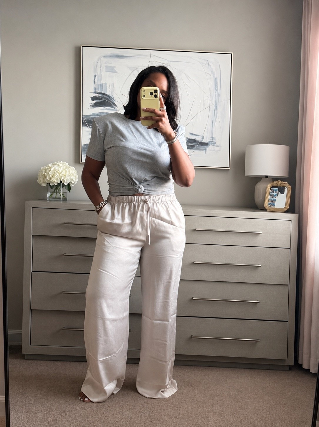 @Aritzia satin pants are 100/10 I’m wearing a size xl tall . I decided to also get another color because the quality is too good.