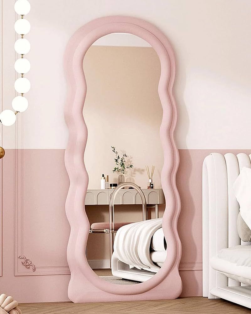 Wavy Floor Mirror, 63" x 24" Full Length Mirror with Stand, Irregular Wavy Mirror, Wave Pattern, ... | Amazon (US)