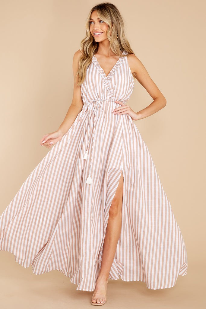 Desert Dreaming Beige Stripe Maxi Dress | Red Dress 