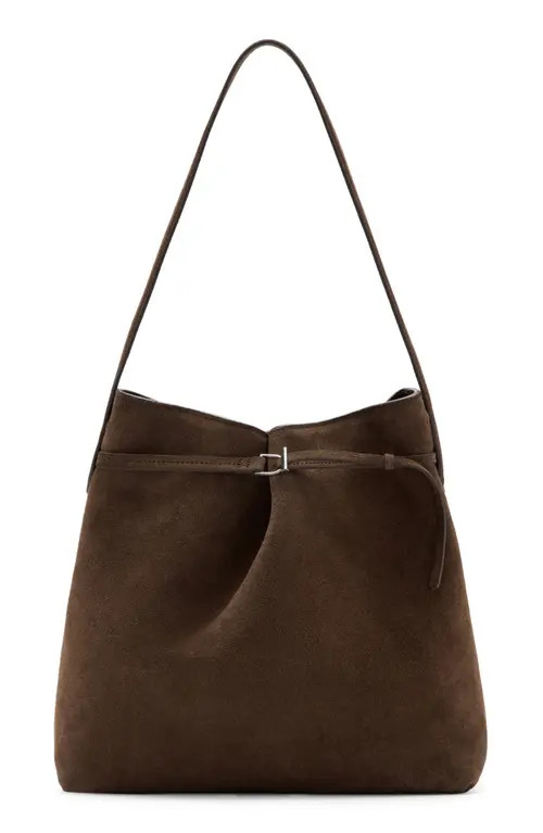 MANGO Suede Buckle Bucket Bag in Brown at Nordstrom | Nordstrom