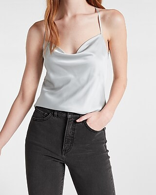 Satin Racerback Cowl Neck Cami Top | Express