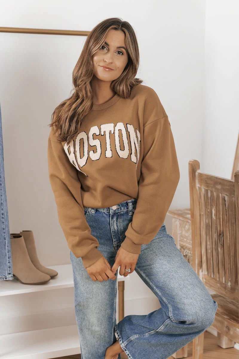 Brown Boston Crew Neck Sweatshirt | Magnolia Boutique
