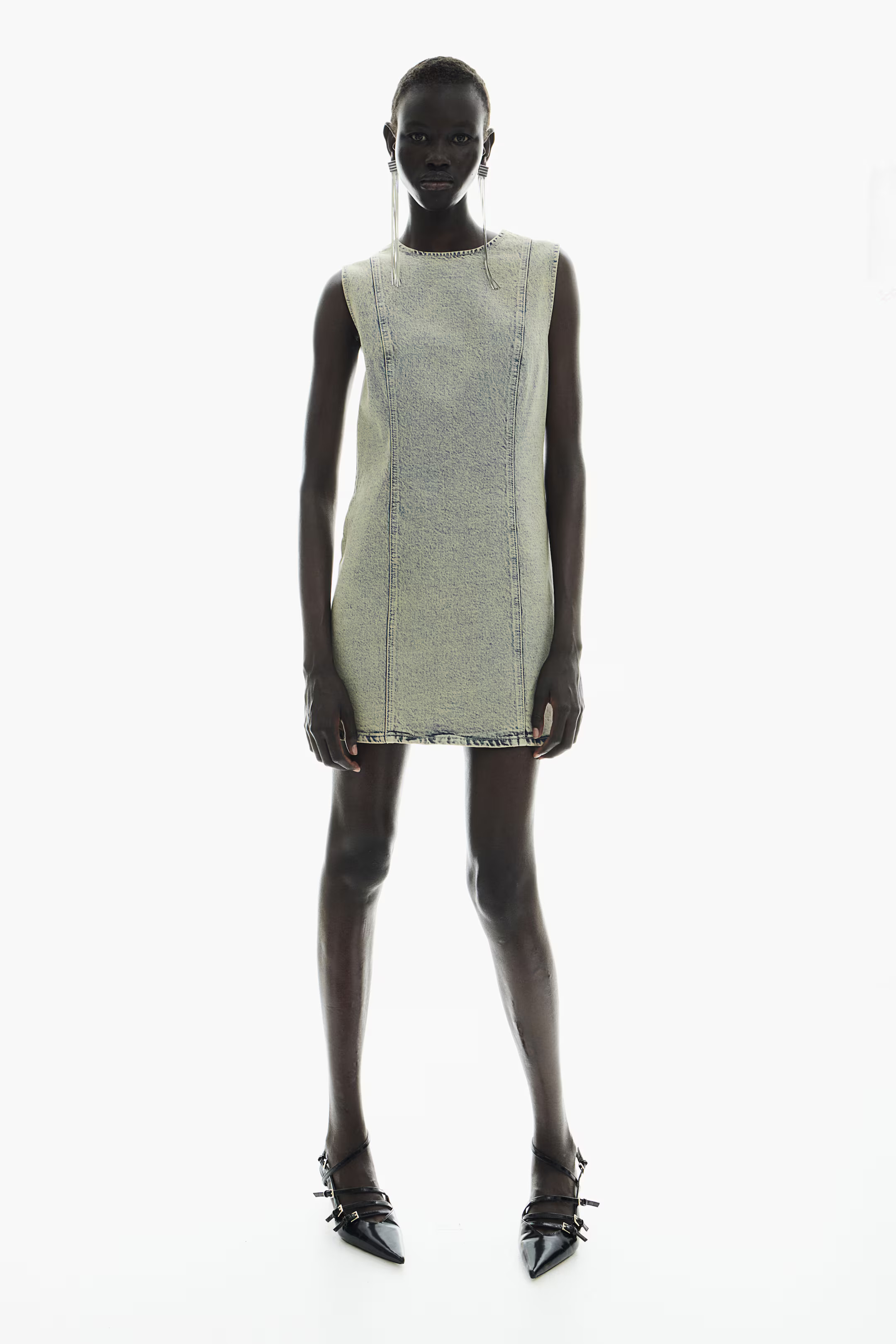 A-line Twill Dress - Round Neck - Sleeveless - Pale denim blue/light beige - Ladies | H&M US | H&M (US + CA)