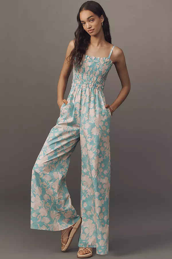 Hutch Sleeveless Smocked Vintage Floral Wide-Leg Jumpsuit | Anthropologie (US)
