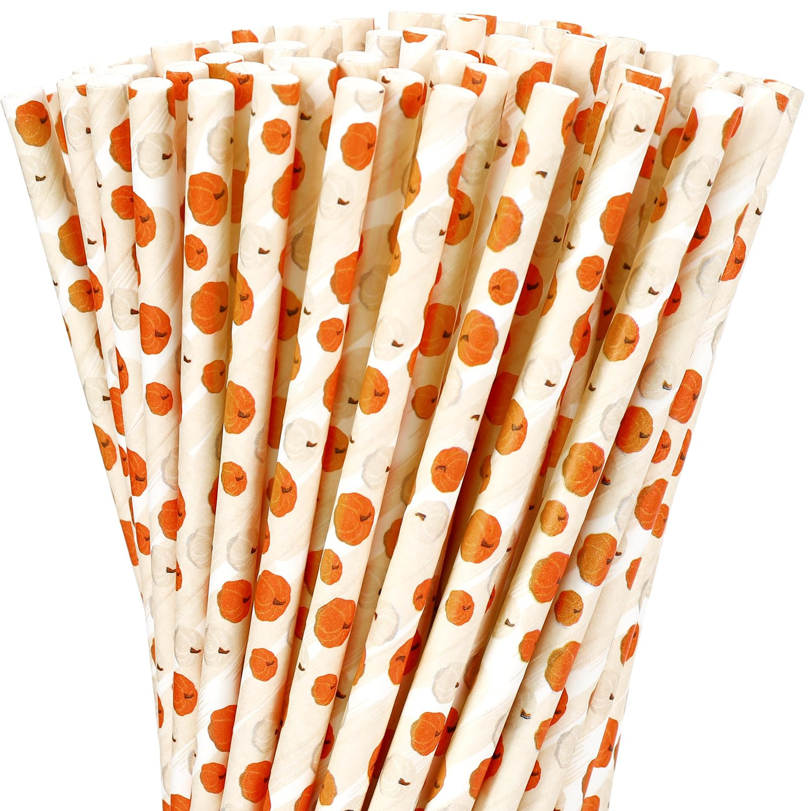 Whaline 200Pcs Fall Paper Straws Watercolor Pumpkin Disposable Straws Orange White Pumpkin Drinki... | Amazon (US)