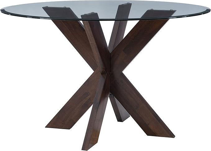 Powell Espresso Wood Glass Top Parnell X Base Dining Table | Amazon (US)