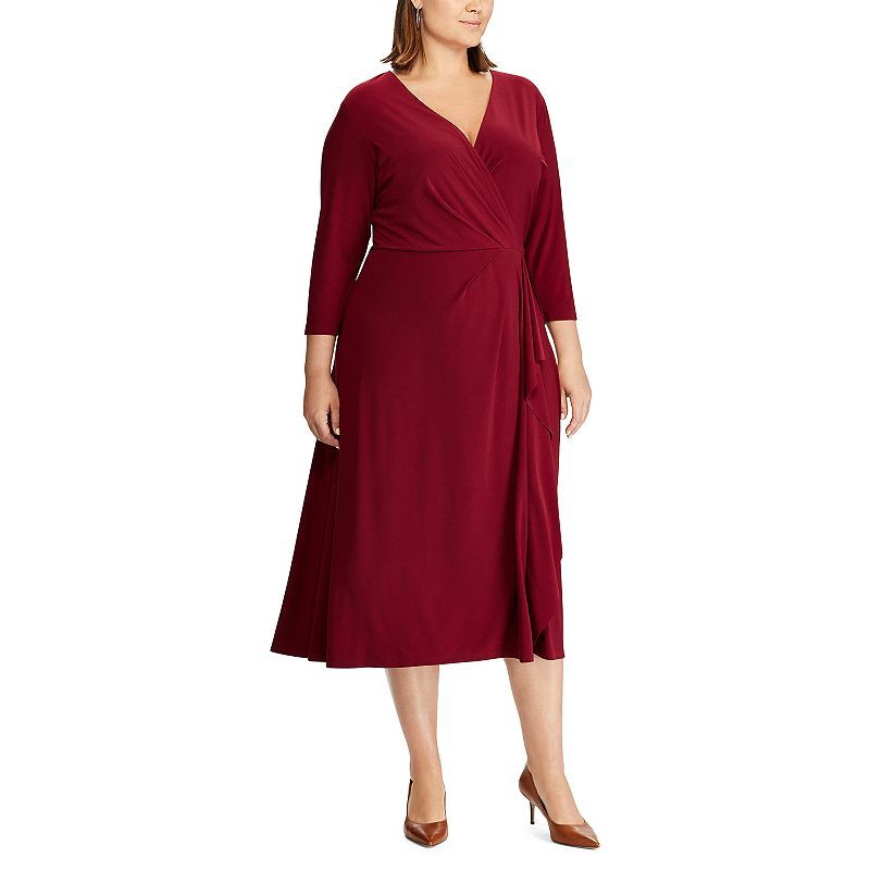 Plus Size Chaps Midi Faux-Wrap Dress, Women's, Size: 22 W, Dark Red | Kohl's