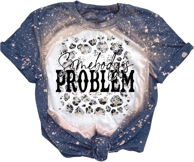 Ykomow Leopard Somebody's Problem T Shirt Womens Bleached Country Music Graphic Tees | Amazon (US)