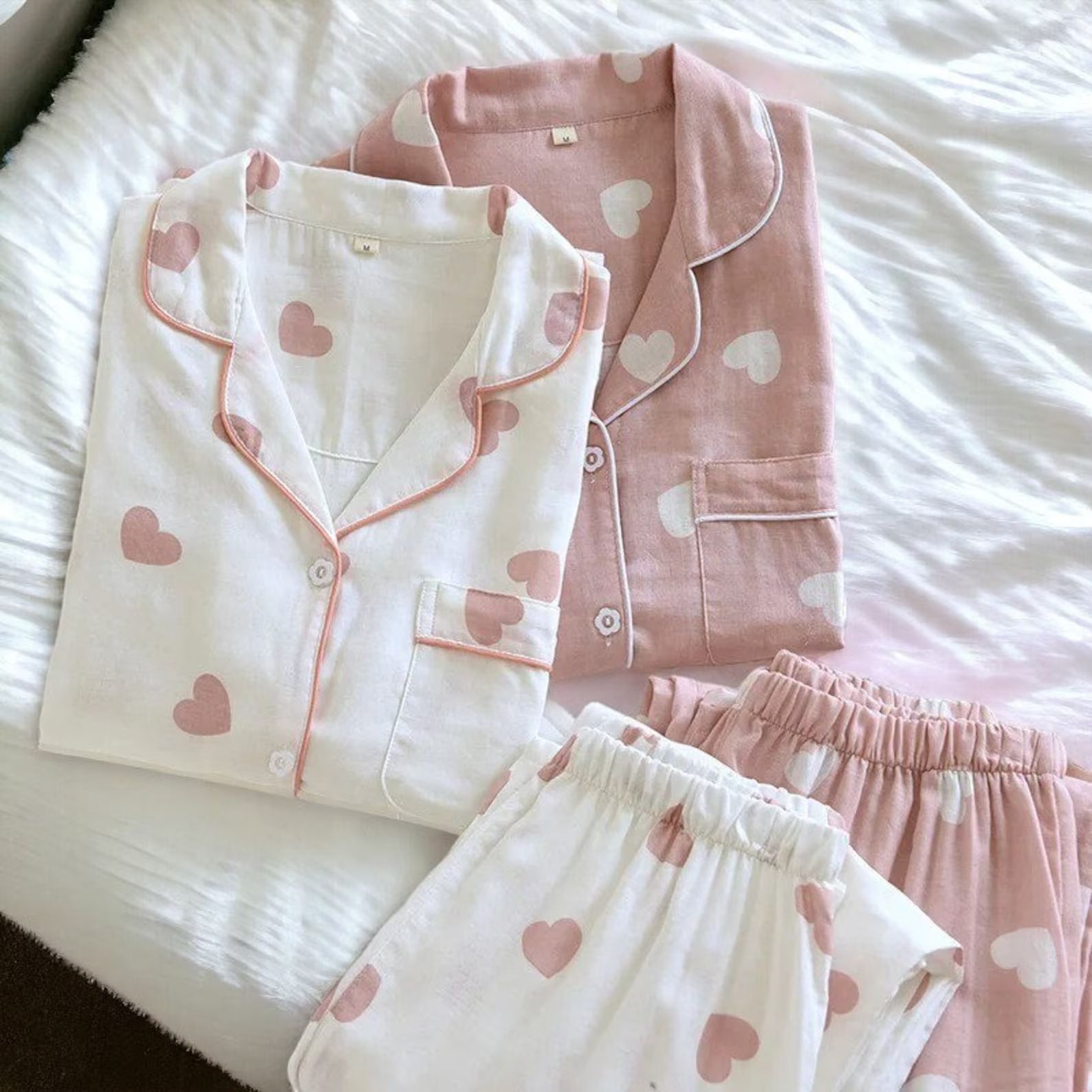 Cotton Heart Pajamas Set for Women Pink Heart Pjs, 2 Piece Set, Soft Casual Pajamas, Cozy Pajamas... | Etsy (US)