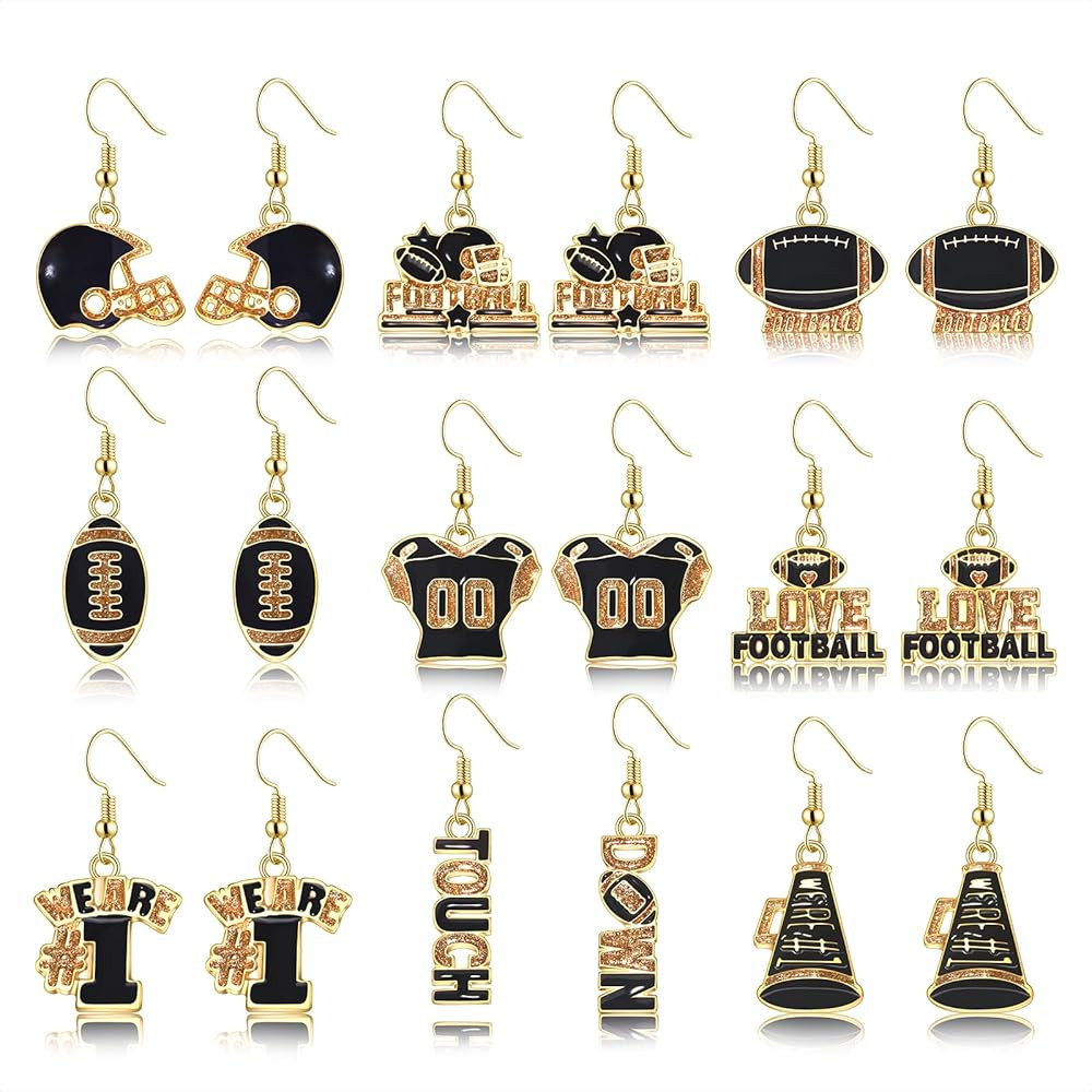 9 Pairs Football Earrings Bulk Football Touch Down Helmet I Love Football Dangle Earrings Footbal... | Amazon (US)