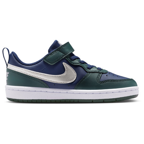 Nike Boys Nike Court Borough Low Recraft - Boys' Preschool Basketball Shoes Metallic Silver/Midnight Navy/Seaweed Size 3.0 | Champs Sports