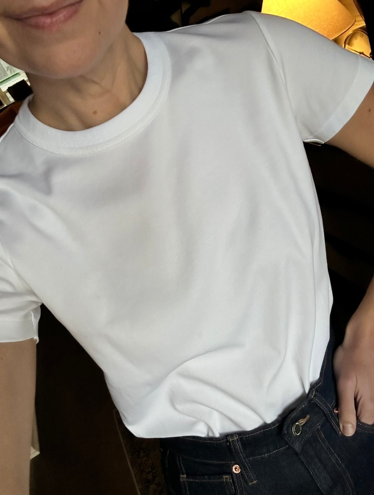 Uniqlo White Tee…my favorite. Not too thick or thin, not see thru. 100% cotton. Size up one to two sizes because I feel like  it runs small. 
.
.
#whitetee