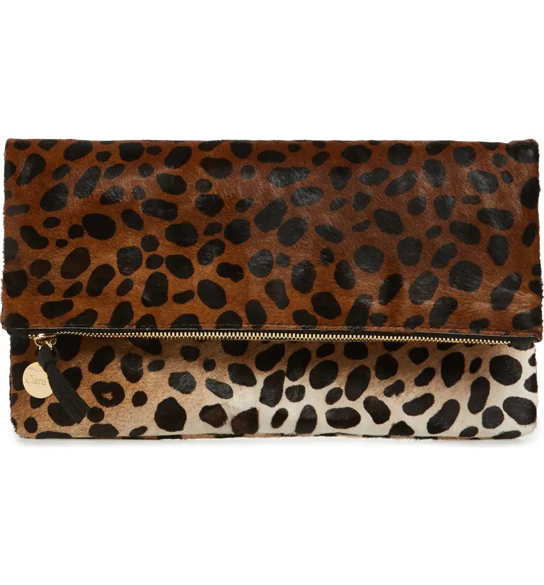 Genuine Calf Hair Leopard Print Foldover Clutch | Nordstrom