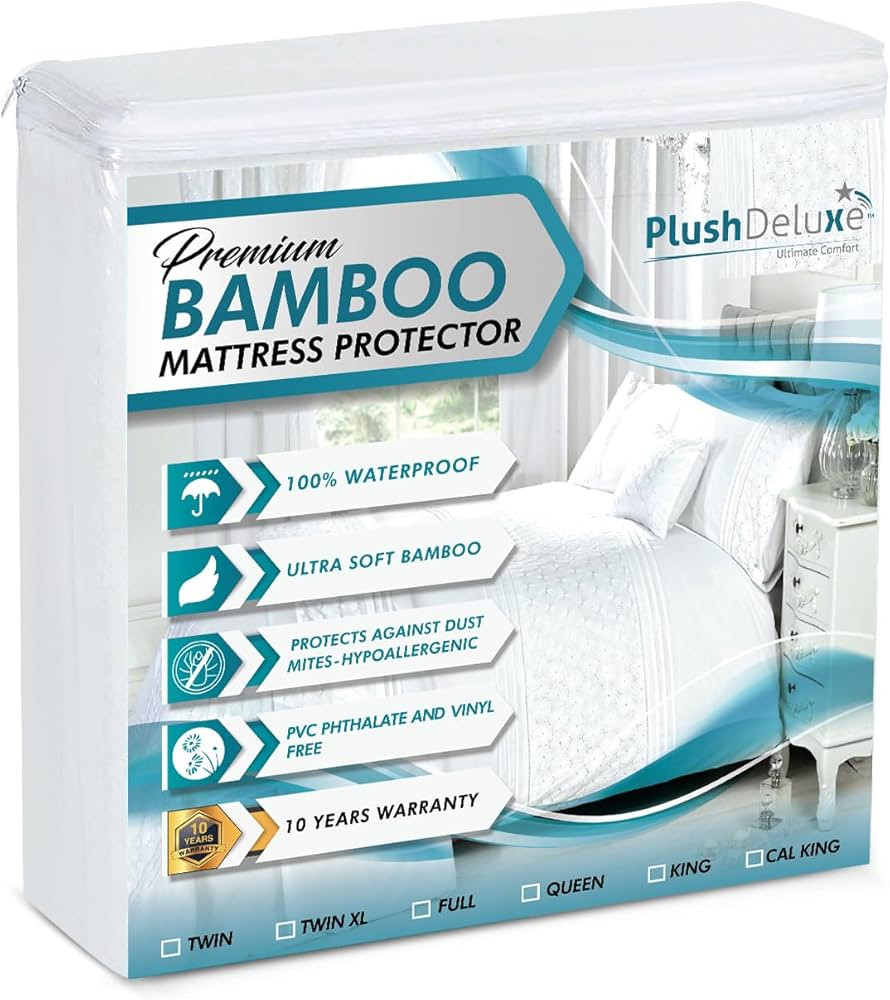 PlushDeluxe Premium Bamboo Mattress Protector – Twin Size, Waterproof, & Ultra Soft Breathable ... | Amazon (US)
