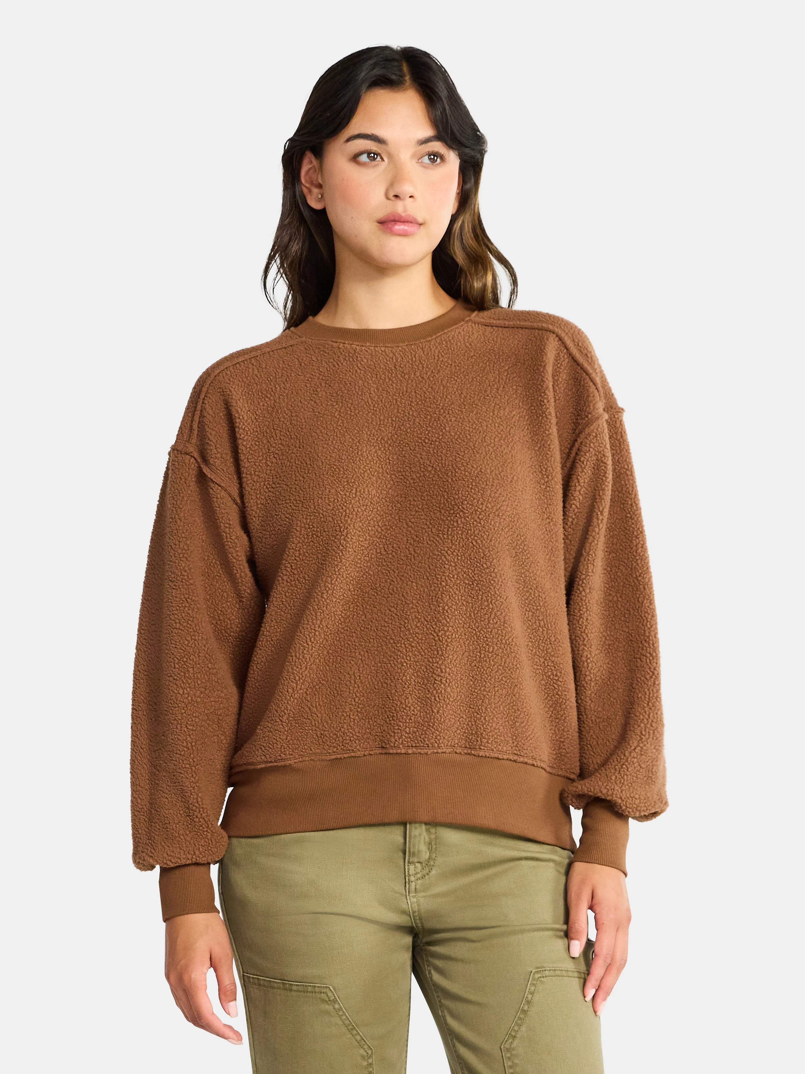 Time and Tru Women's Reverse Fleece Pullover Sweatshirt, XS-XXXL | Walmart (US)