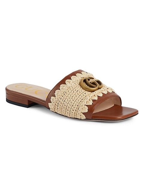 Jolie GG Logo Raffia Flat Sandals | Saks Fifth Avenue