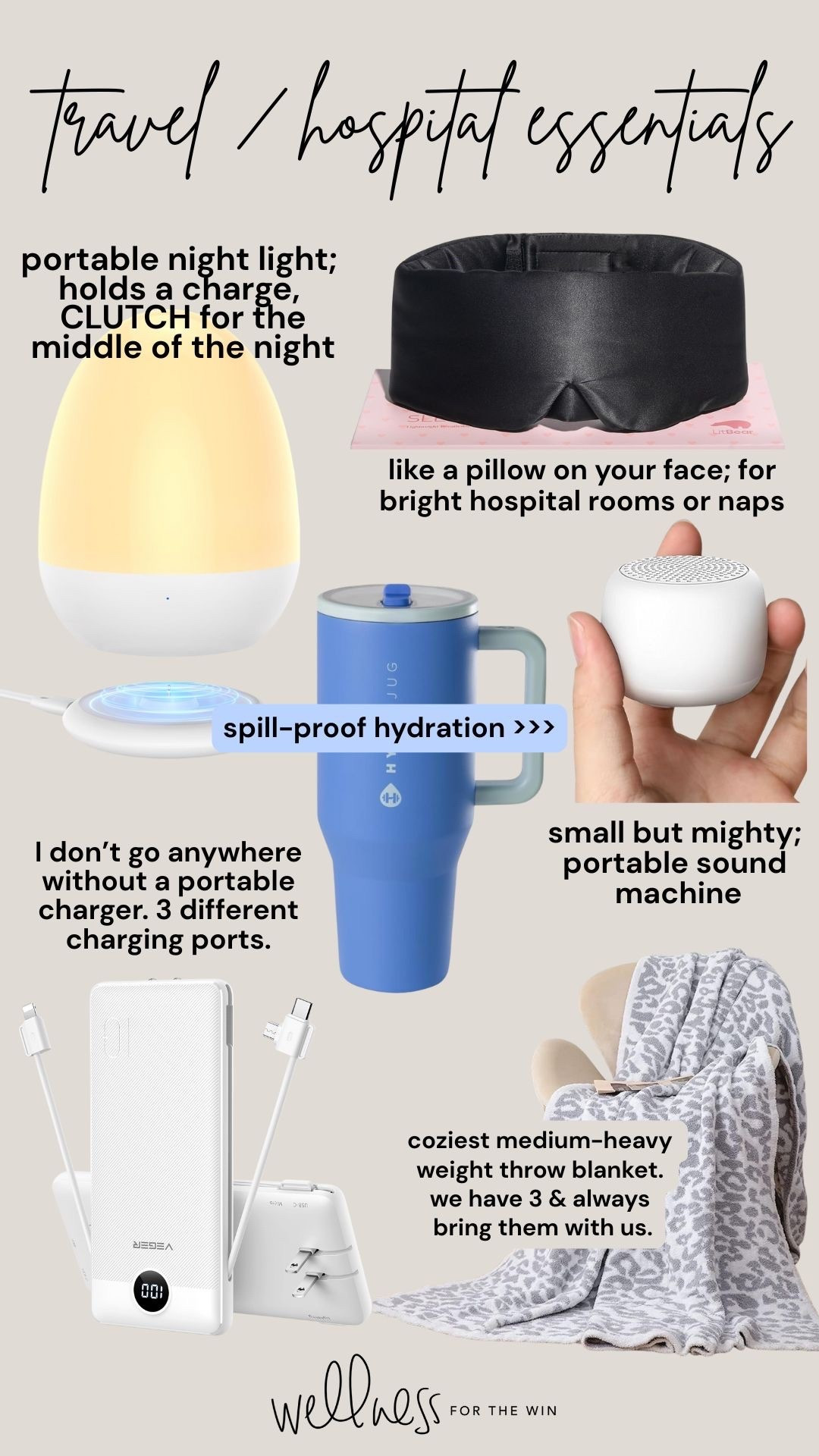 Travel and/or hospital bag essentials!! This is not a complete list 😆 but these are some of my top nonnegotiables! 

Sound machine / egg night light / portable charger / spill proof water bottle / sleep mask / cozy blanket 

Amazon finds / hospital bag / new mom finds 

#LTKTravel #LTKdayinmylife #LTKmomlife