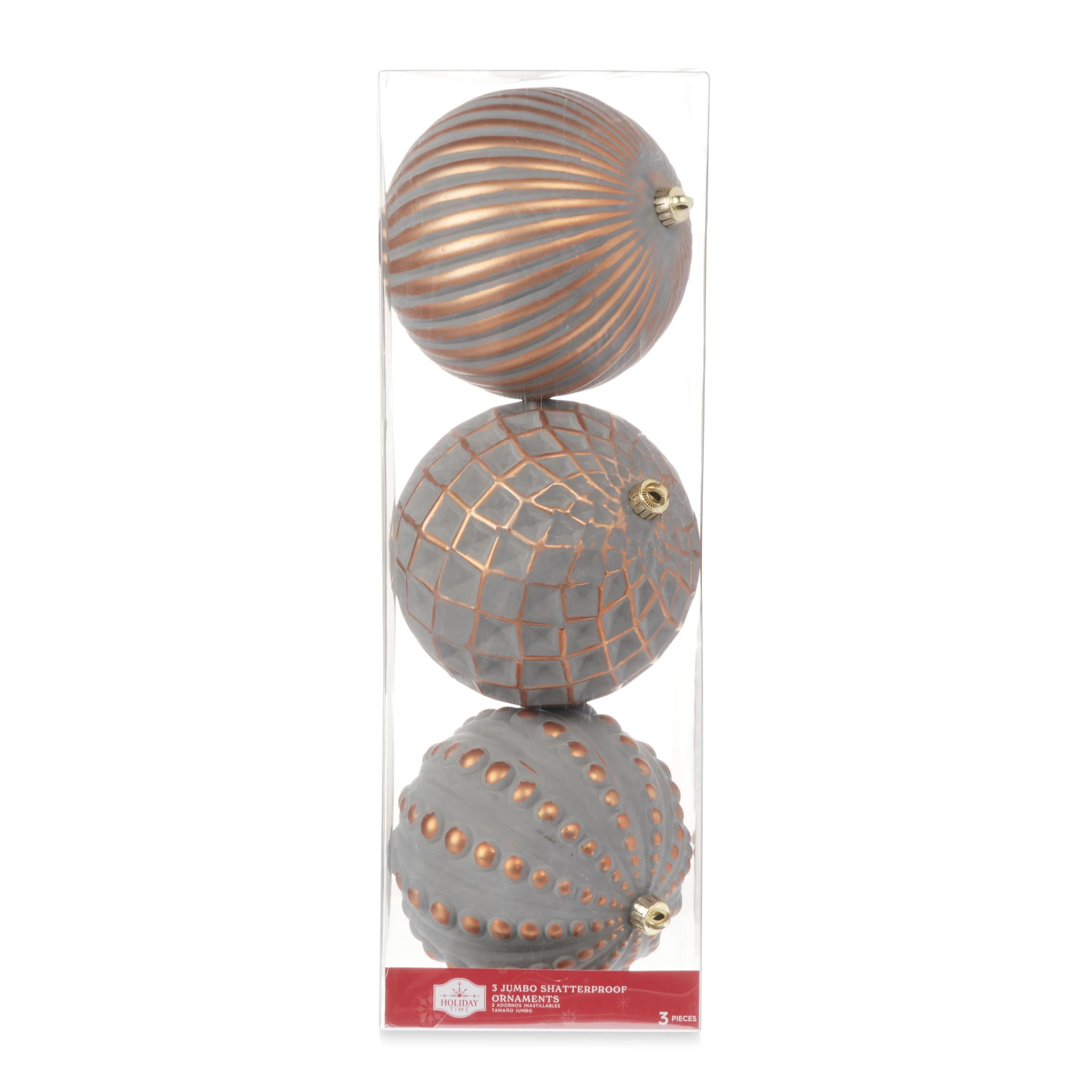 Holiday Time Gray Copper Shatterproof Christmas Ball Ornament, 3 Pack - Walmart.com | Walmart (US)