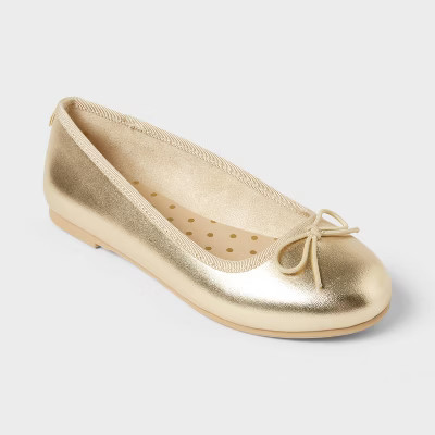 Kids' Diana Slip-On Ballet Flats - Cat & Jack™ Gold 5: Memory Foam Insole, Recycled PET Upper, Closed Round Toe | Target