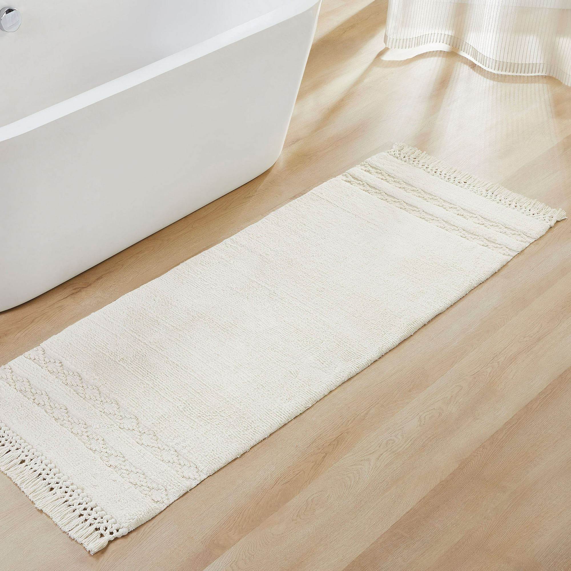 My Texas House Alice Stripe Macrame Cotton Bath Runner, Ivory, 24" x 60" | Walmart (US)