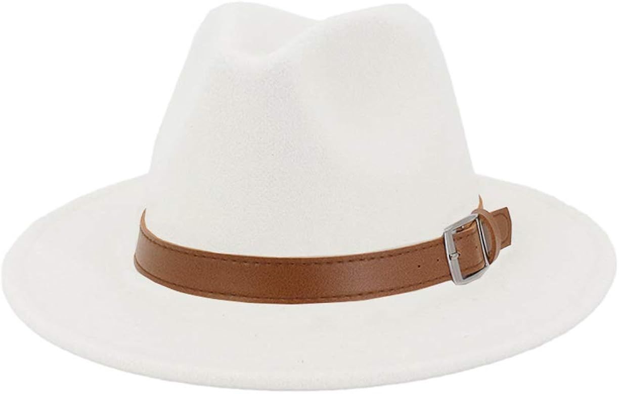 Classic Men & Women Wide Brim Fedora Panama Hat with Belt Buckle | Amazon (US)