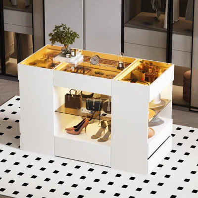 Modern Closet Island with Showcase, LED Lighting and Ample Storage | Wayfair North America