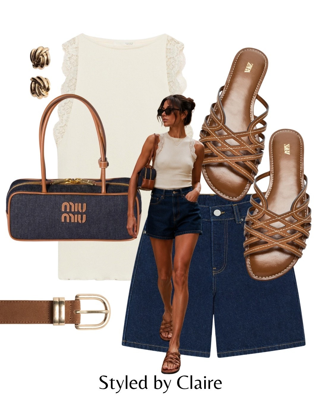 INDIGO JORTS❤️‍🔥
Tags: new in couture club long line shorts dark wash lace trim top miu miu denim shoulder bag brown sandals Zara earrings fashion city break inspo outfit ideas chic women’s style summer ootd

#LTKsummer #LTKstyletip #LTKshoes