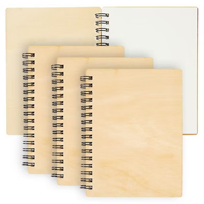 Juvale 4 Pack Wooden Cover Notebook, Spiral Bound Unruled Plain DIY Journal for Students, Sketches, Writing, Note Taking, 20 Sheets (4.5 x 5.8 In) | Target