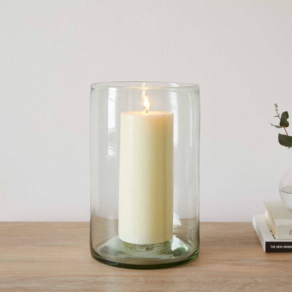 Pure Recycled Glass Hurricane, Wide Cylinder, Large | West Elm (US)