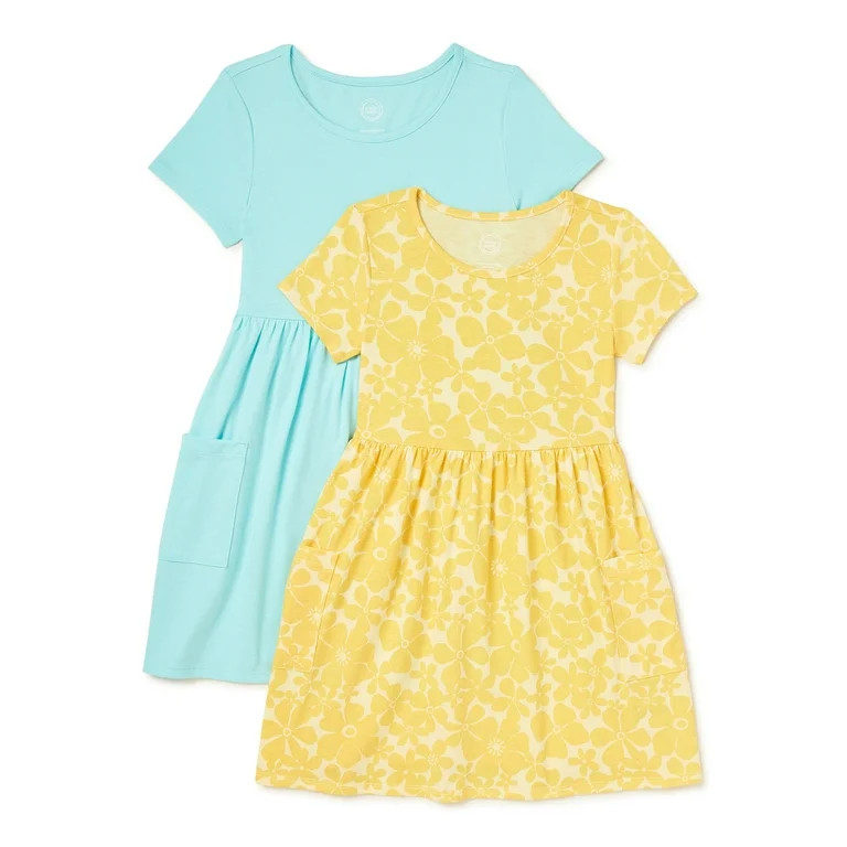 Wonder Nation Girls Short Sleeve Play Dresses, 2-Pack, Sizes 4-18 & Plus | Walmart (US)