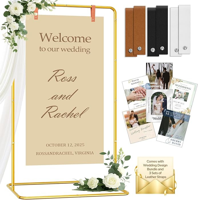 Wedding Sign Holder Adjustable up to 5.7 FT Tall - Welcome to Our Wedding Sign Stand with Design ... | Amazon (US)