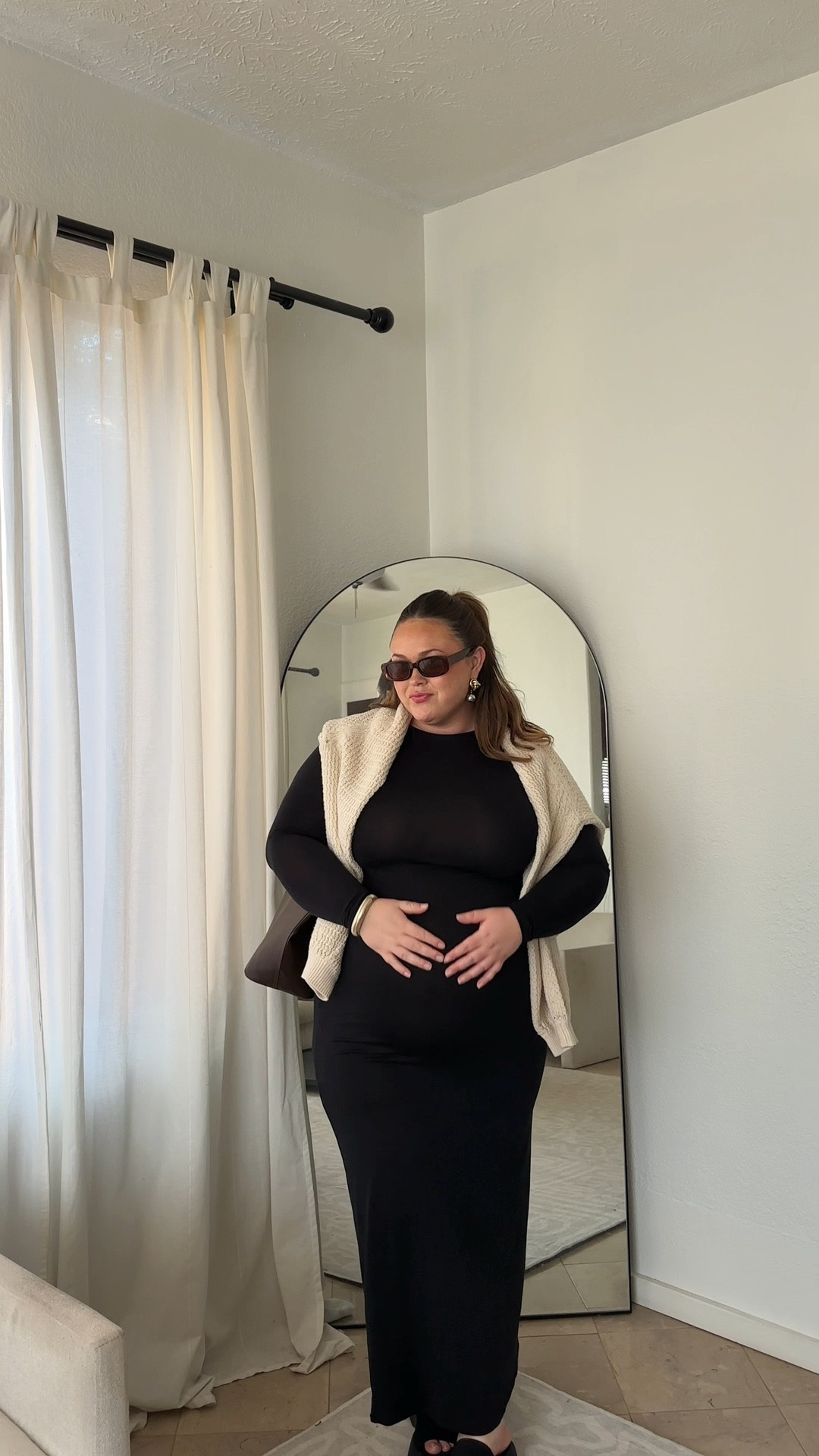pre-fall ootd, dressing the bump at 30 weeks pregnant!! this dress is skims but there’s a great dupe on Amazon! Wearing an XL in everything. I also linked extremely similar and more affordable options for the Steve Madden black slinky sandals I’m wearing here. 

#LTKFindsUnder100 #LTKPlusSize #LTKBump