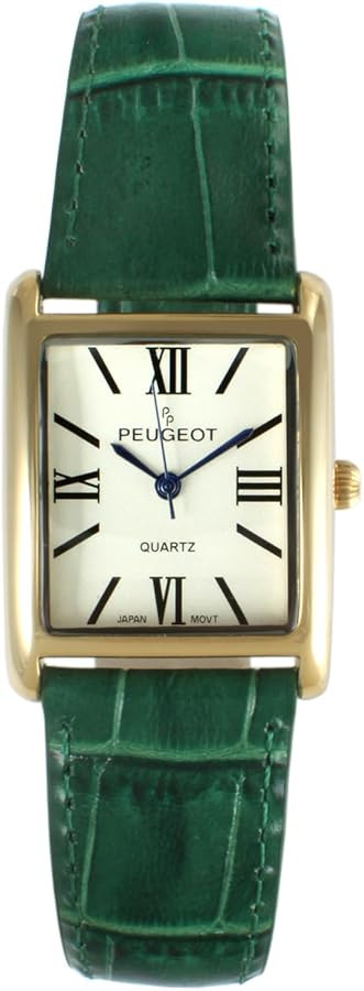 Peugeot Women's 14K Gold Plated Tank/Silver-Tone Tank Leather Dress Watch with Roman Numerals Dia... | Amazon (US)