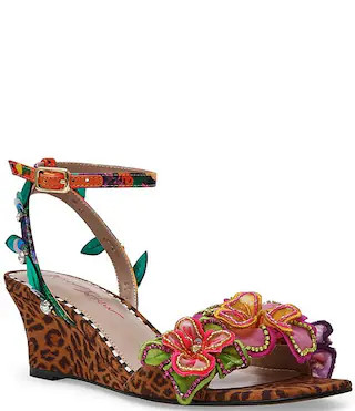 Betsey Johnson Spenser Beaded Floral Ankle Wrap Wedge Dress Sandals | Dillard's | Dillard's