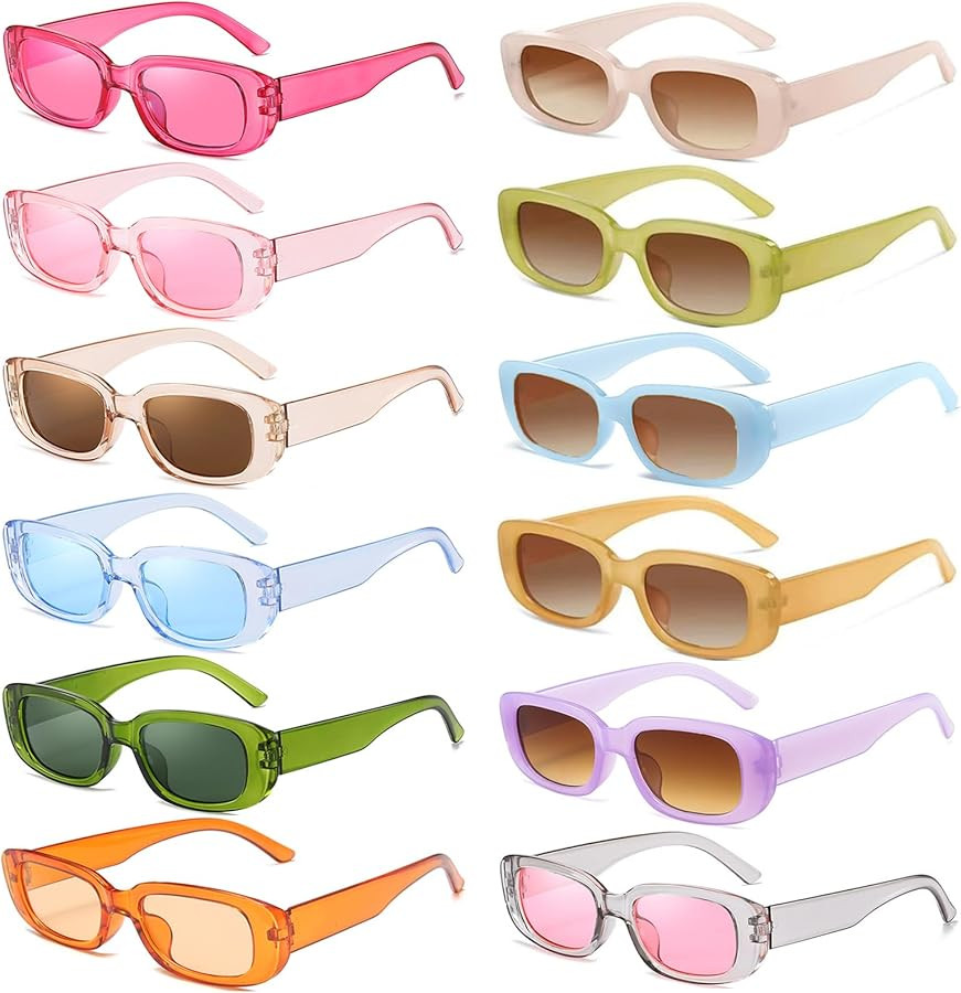 12 Pack Color Rectangle Sunglasses Bulk 90s Y2K Trendy Sun Glasses for Bachelorette Party | Amazon (US)