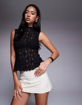 ASOS DESIGN textured lace tank top in black | ASOS (Global)