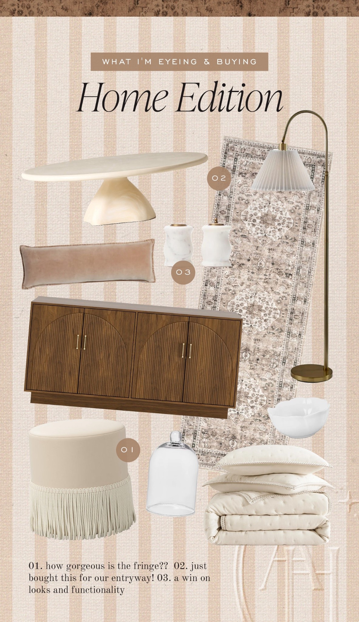 traditional home decor, studio mcgee, floor lamp, runner rug, marble table, marble coffee table, coffee table, fringe velvet pouf, lumbar pillow 

 #LTKHome