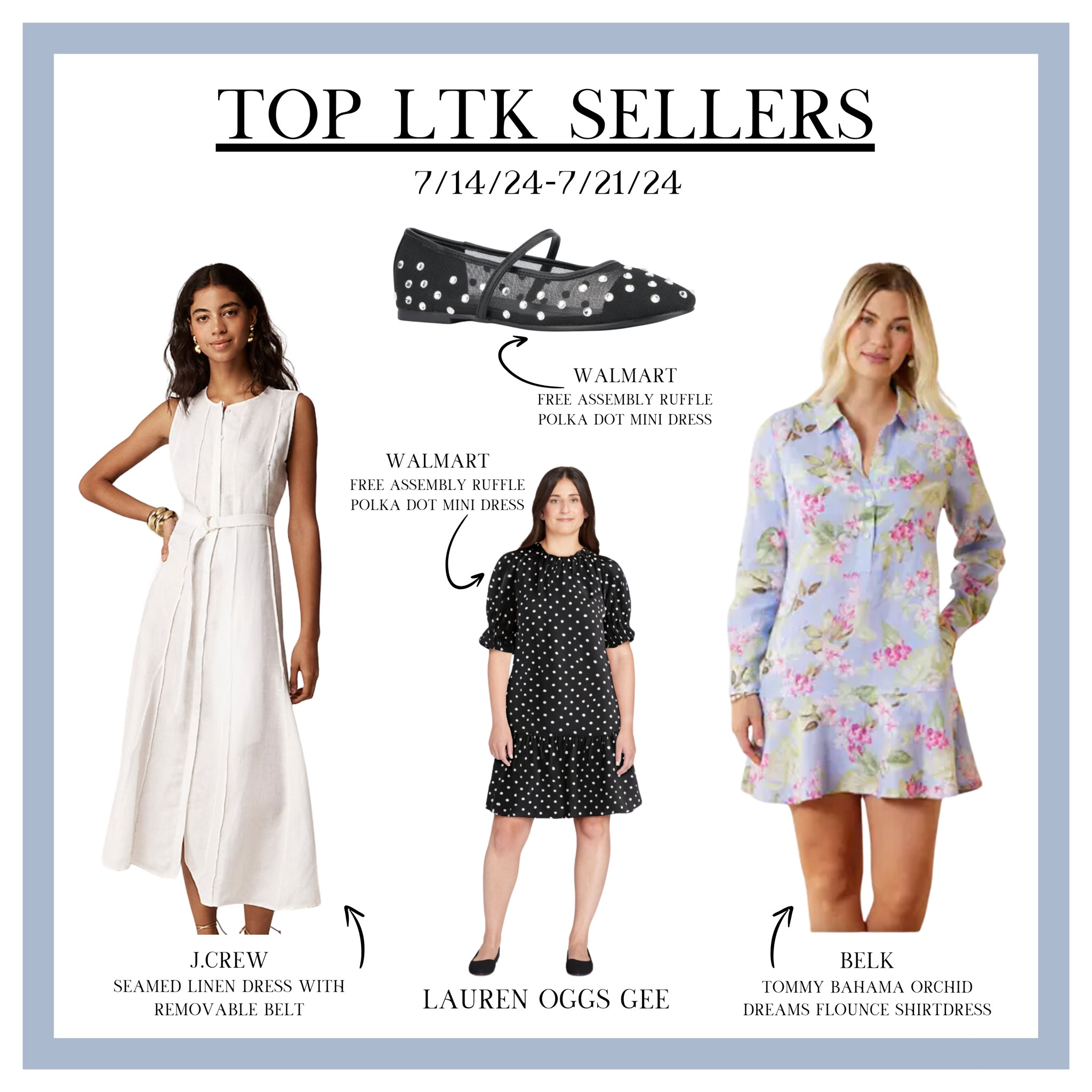 TOP LTK SELLERS from this past week! 

Everyone went crazy over the polka dot mini dress from Walmart, and it was my top seller from this past week. In addition, yall loved the rhinestone ballet flats I featured during Walmart Savings Week. 

Back on the list, AGAIN, is the Tommy Bahama Orchid dress from Belk that I showed last month! 

Finally, the seamed linen midi dress sold very well from my storefront, and everyone loved that the belt was removable!!

#LTKMidsize #LTKOver40 #LTKStyleTip