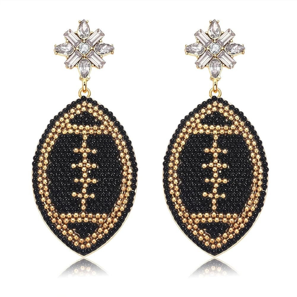 Beaded Football Earrings for Women Rhinestone Beads Game Day Earrings Sports Team Dangle Earrings... | Amazon (US)