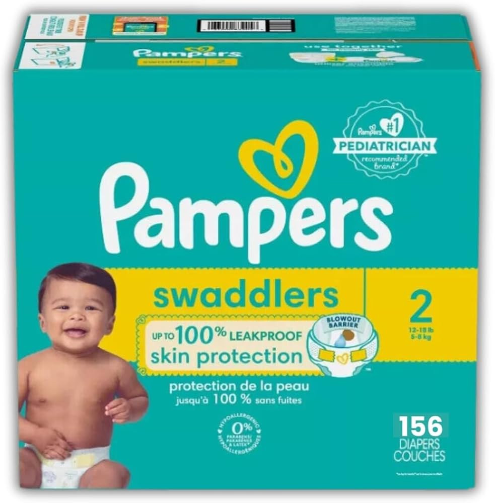 Pampers Swaddlers Diapers - Size 2, One Month Supply (156 Count), Soft Disposable Baby Diapers | Amazon (US)