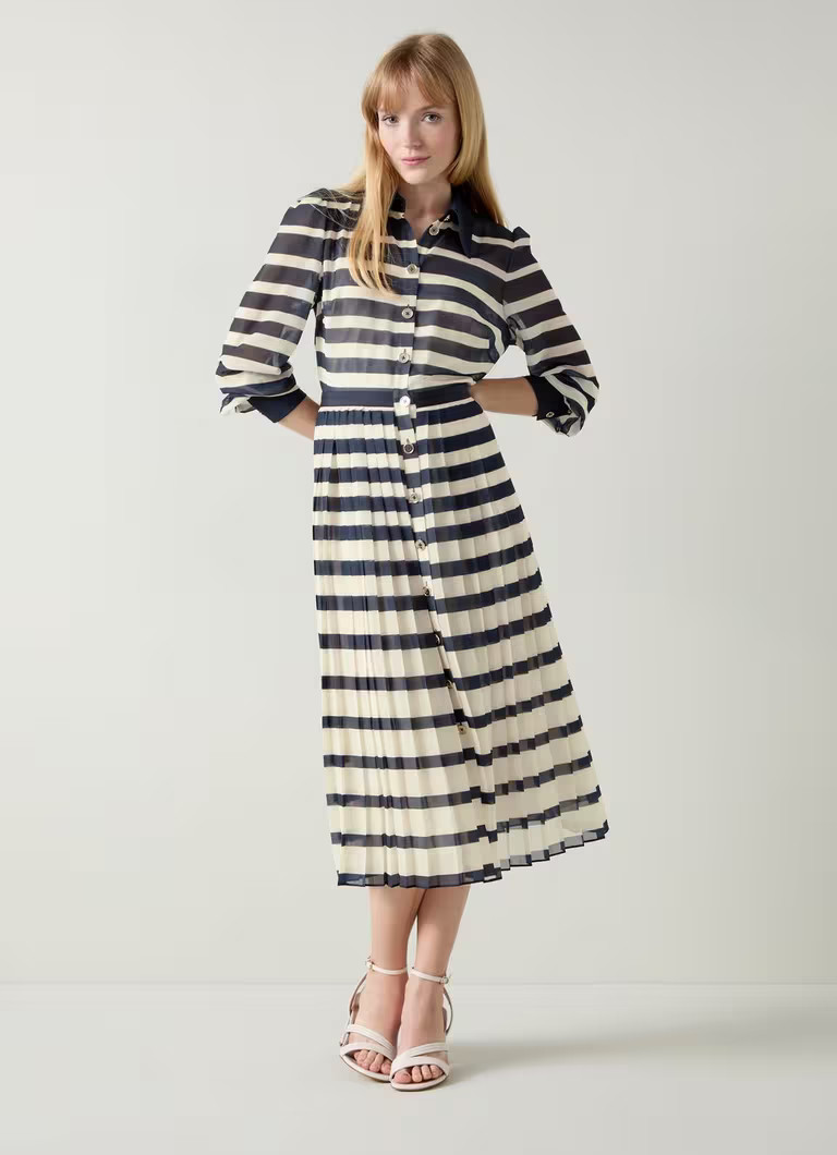 Tallis Spring Navy & Cream Placement Stripe Dress | L.K. Bennett (UK)