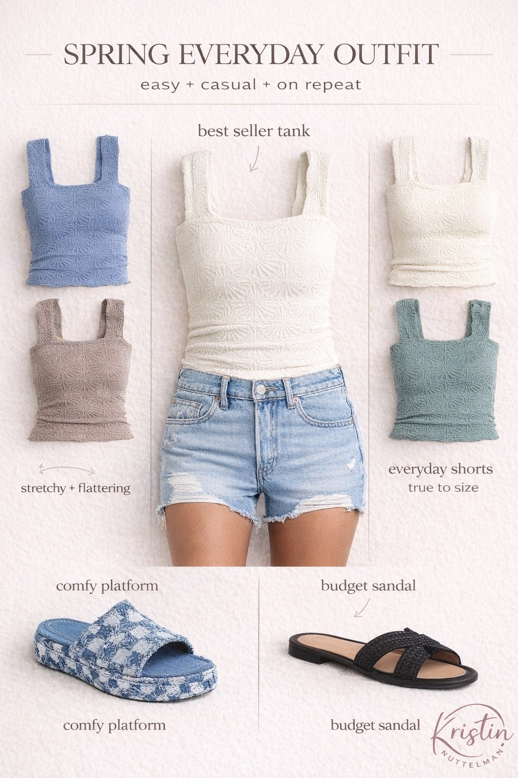 This is the kind of outfit I reach for over and over 🤍

Easy, flattering, and actually comfortable… which is basically the goal right now 🙌🏼

These tanks are SO good (stretchy, not see-through, and hold you in just enough), and paired with denim shorts + a simple sandal = effortless everyday outfit.

Mix + match the colors depending on your vibe, but this whole combo is on repeat for me.

Shop everything on my LTK ✨

#ltkstyle #ltkfinds #ltkspring #everydayoutfit #casualstyle #momstyle #springoutfits #denimshorts #summerstyle #outfitinspo #amazonfashion #affordablefashion #styleinspo #ootdstyle #simplestyle #neutralstyle #capsulewardrobe #ltkcreator #fashionfinds #effortlessstyle

#LTKU #LTKSeasonal #LTKootd