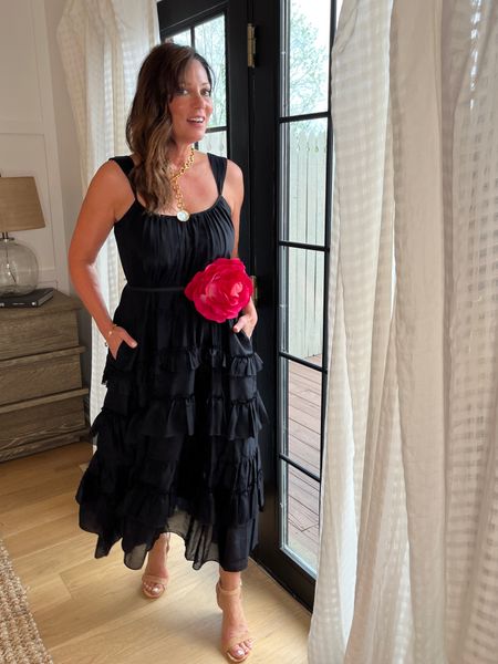 The little black dress, I will be wearing on repeat it’s so feminine and pretty ruffles, runs to the size or size down. If you are smaller on top. I added a DIY belt made from a artificial flower and ribbon.

#LTKwedding #LTKstyletip #LTKtravel
