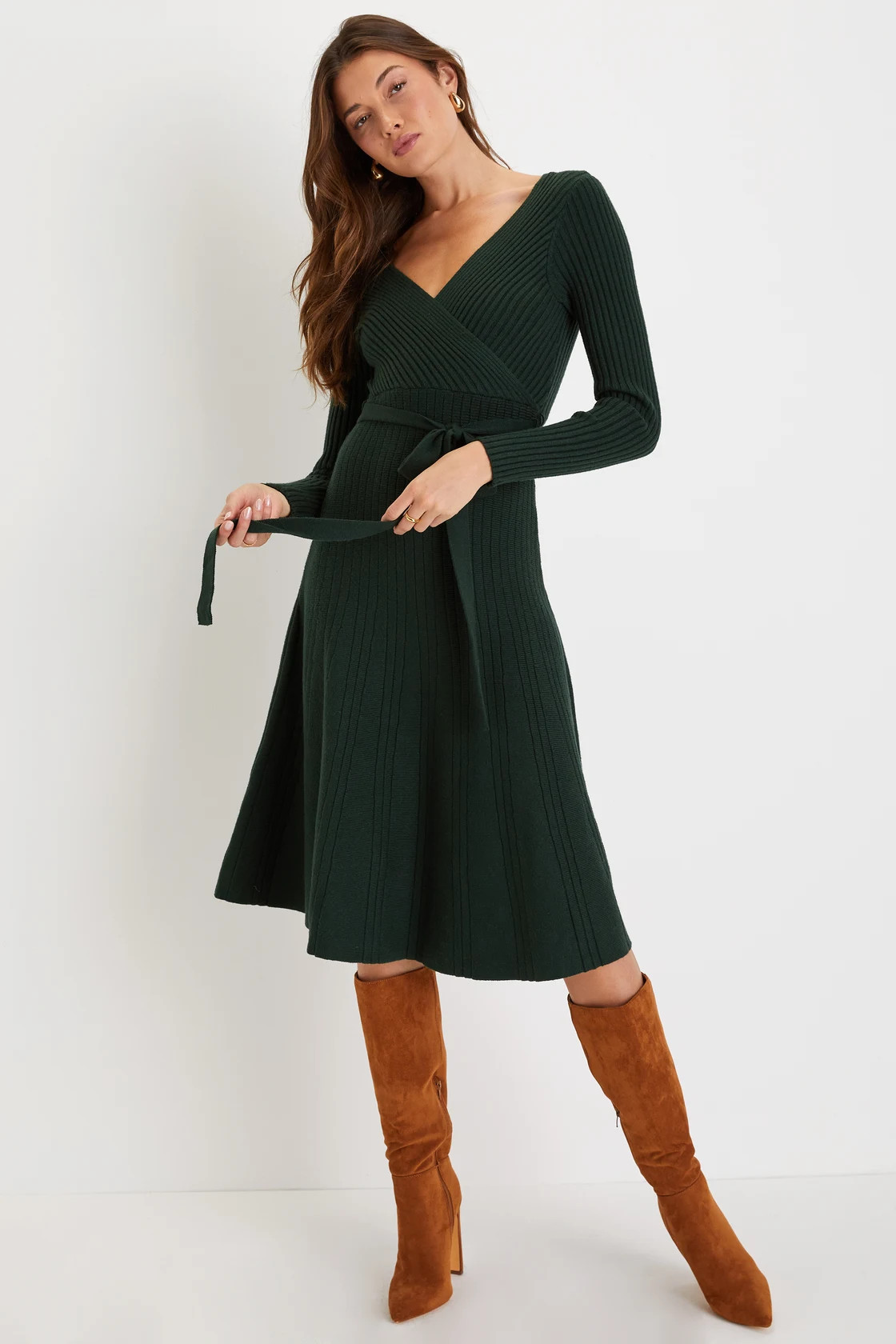 Warm Emotions Emerald Green Skater Midi Sweater Dress | Lulus (US)