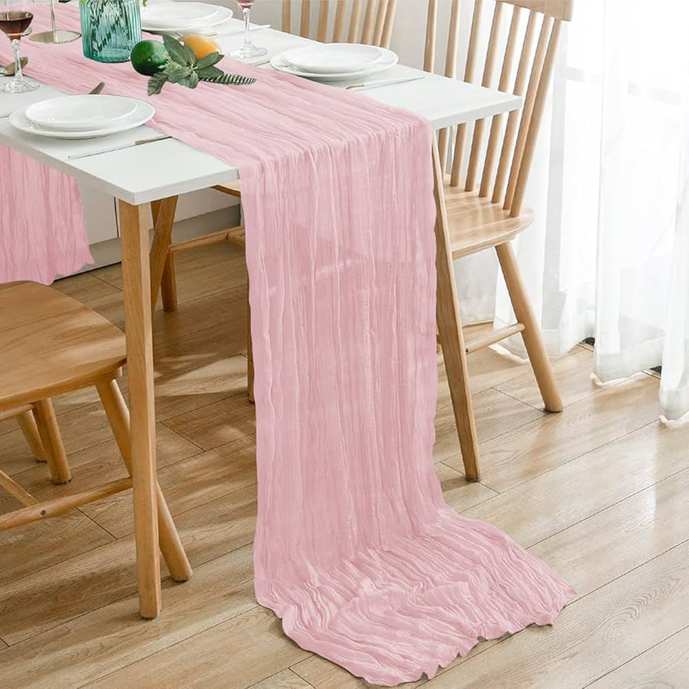 Maliton Blush Pink Cheesecloth Table Runner 13.3ft Boho Pink Table Runner 160 Inches Cheesecloth ... | Amazon (US)